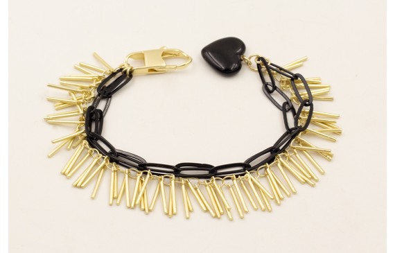 Pulsera 3 cadenas esmaltada negra y dorada mate co