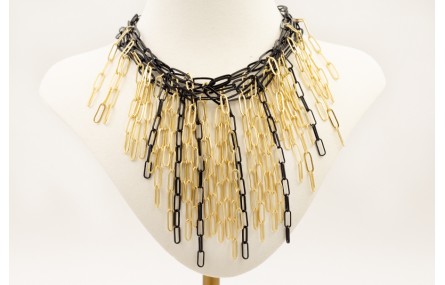 Collar cadena eslabón esmaltada negro con cadena e