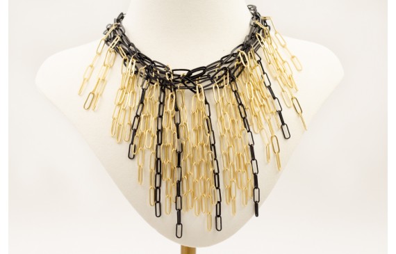 Collar cadena eslabón esmaltada negro con cadena e