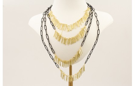 Collar 4 vueltas de cadena eslabón negro y cadena 