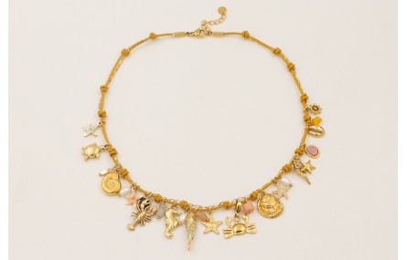 Collar cordón mostaza y cadena eslabón pequeño ACE