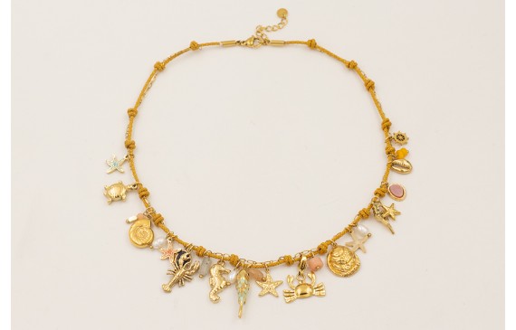 Collar cordón mostaza y cadena eslabón pequeño ACE