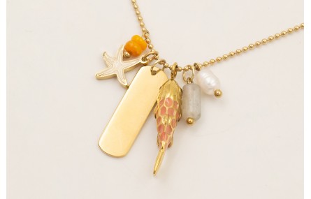 Collar cadena bolitas ACERO INOXIDABLE con colgant