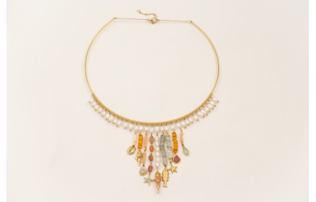 Collar rigído ACERO INOXIDABLE con perlas natural,