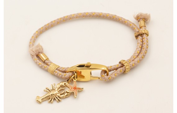 Pulsera cordón hilo dorado color beige con cierre 