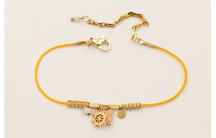 Pulsera ACERO INOXIDABLE hilo color ambar con nudo