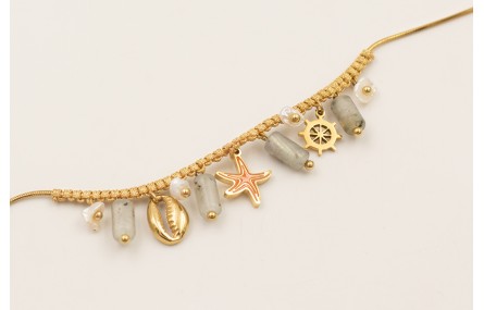 Pulsera ACERO INOXIDABLE hilo con nudo macramé dor