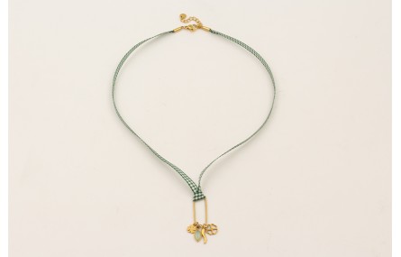 Collar ACERO INOXIDABLE lazo vichy cuadros verdes,