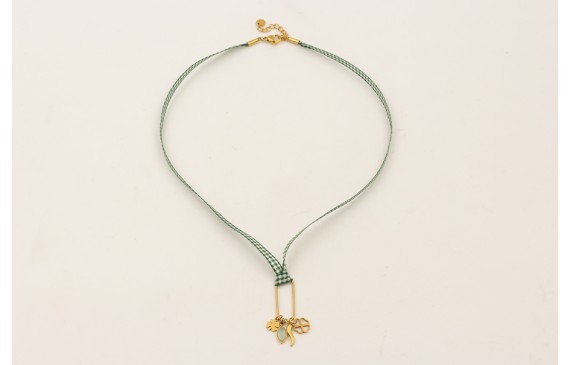 Collar ACERO INOXIDABLE lazo vichy cuadros verdes,