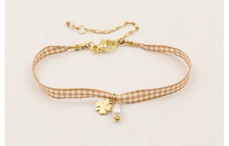 Pulsera ACERO INOXIDABLE con lazo vichy cuadros mo