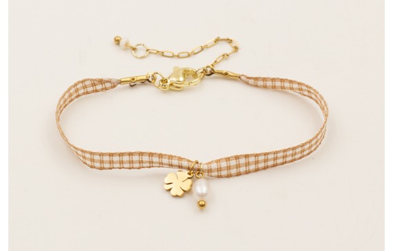 Pulsera ACERO INOXIDABLE con lazo vichy cuadros mo