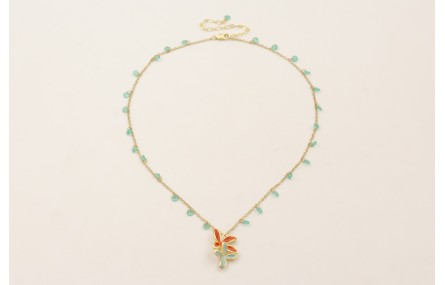 Collar cadena cristales turquesas con colgante flo