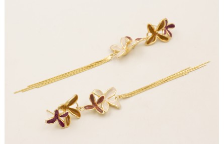 Pendientes flores esmaltadas marron, beige, carden