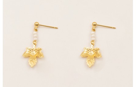 Pendientes perno bolita colgante hoja con BAÑO ORO