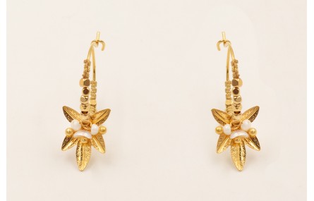 Pendientes aro con cubitos hoja 5 puntas con BAÑO 