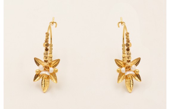 Pendientes aro con cubitos hoja 5 puntas con BAÑO 