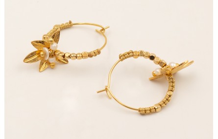 Pendientes aro con cubitos hoja 5 puntas con BAÑO 