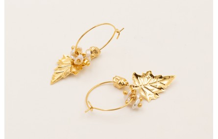 Pendientes aro con colgante hoja, piedra irregular