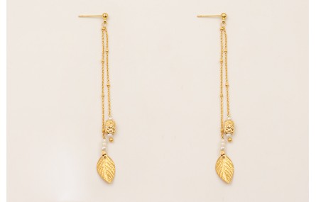 Pendientes cadena bolita intercalada, perno bolita