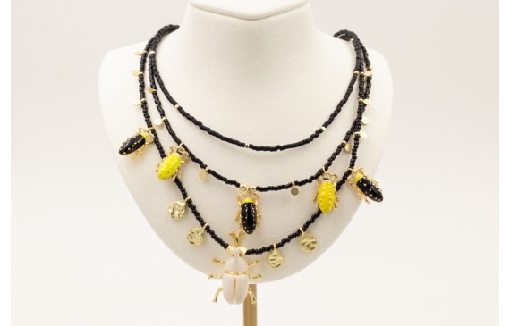 Collar 3 vueltas abalorios y miyukis negros con co