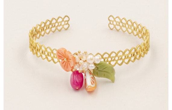 Pulsera rigida labrada dorada mate con burruño per