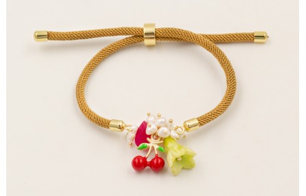 Pulsera cordón mostaza con burruño perlas naturale