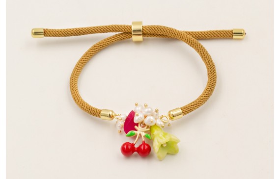 Pulsera cordón mostaza con burruño perlas naturale