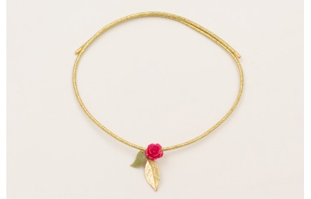 Collar cordón magnetico dorado con hoja y flor de 