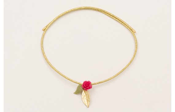 Collar cordón magnetico dorado con hoja y flor de 