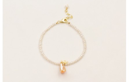 Pulsera con perlas naturales, colgante gajo naranj