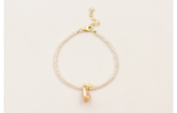 Pulsera con perlas naturales, colgante gajo naranj