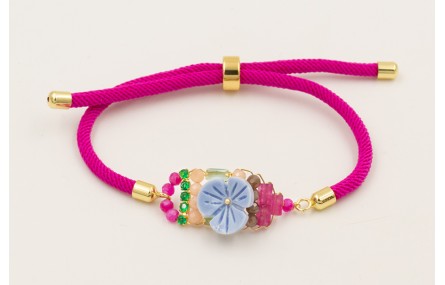 Pulsera cordón preparado para pulsera fucsia, flor
