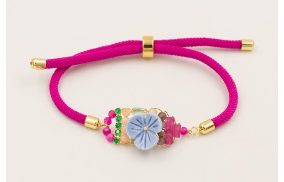 Pulsera cordón preparado para pulsera fucsia, flor