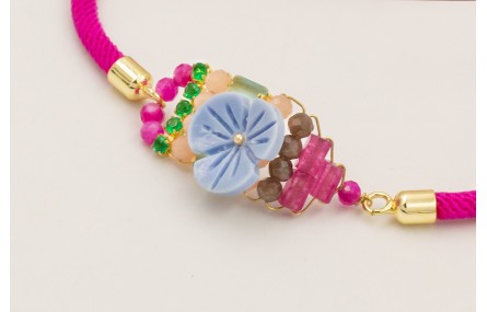 Pulsera cordón preparado para pulsera fucsia, flor