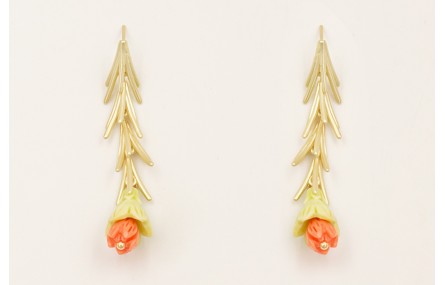 Pendientes colgante ramilletes dorado mate con cam