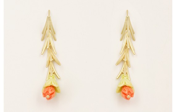 Pendientes colgante ramilletes dorado mate con cam