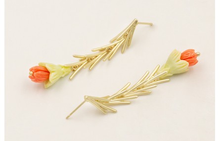 Pendientes colgante ramilletes dorado mate con cam