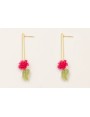 Pendientes plado dorado mate con flores resina cor
