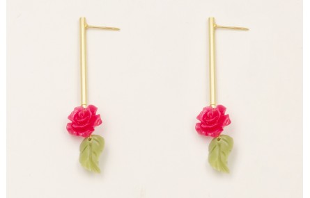 Pendientes plado dorado mate con flores resina cor