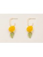 Pendientes semi ovalado con brillos colgante flor 