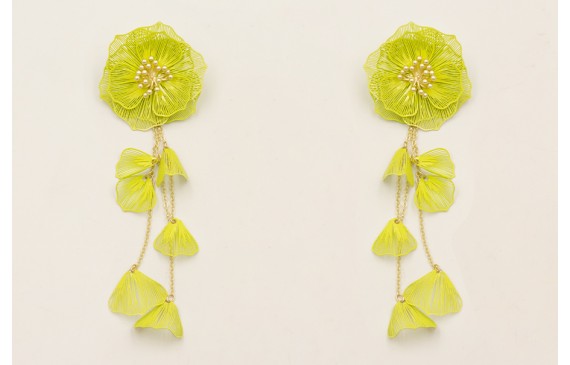 Pendientes flores 2 capas esmaltadas en color lima
