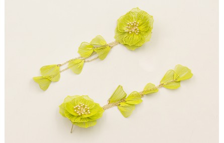 Pendientes flores 2 capas esmaltadas en color lima