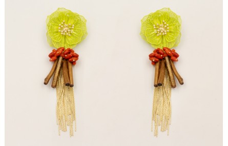 Pendientes flor 2 capas esmaltado lima, burruños o