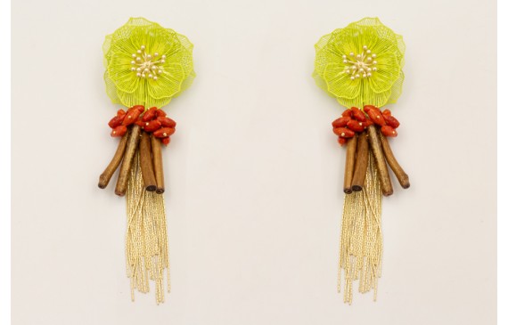 Pendientes flor 2 capas esmaltado lima, burruños o