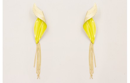 Pendientes hoja doblada esmlatada verde lima con f