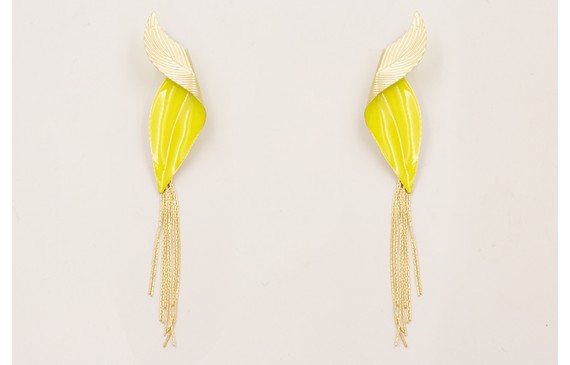 Pendientes hoja doblada esmlatada verde lima con f