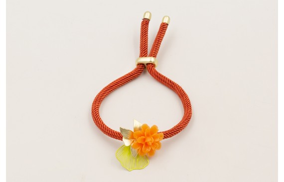 Pulsera cordón color oxido con centro flor resina 