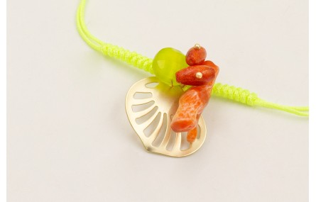 Pulsera hilo macramé fluor con tallos coral, facet