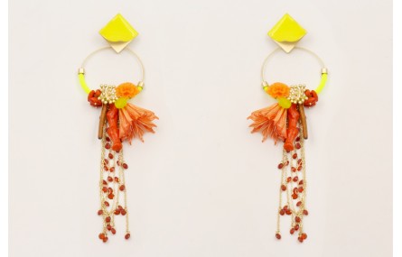 Pendientes cuadrado levantado esmalte lima, aro fo