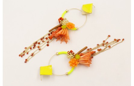 Pendientes cuadrado levantado esmalte lima, aro fo